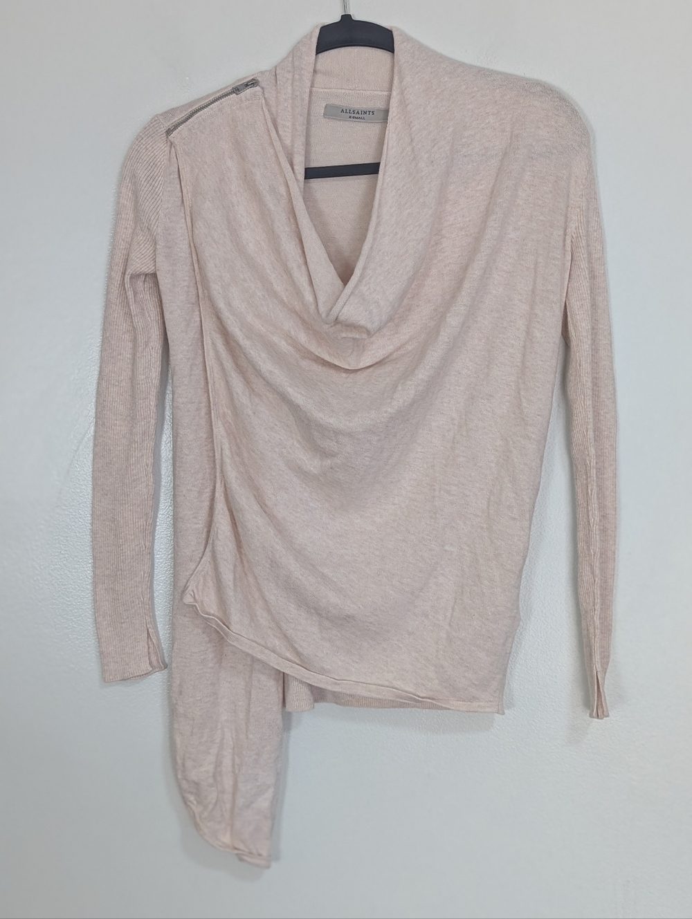 AllSaints Asymmetrical Draped Knit Long Sleeve Blush Pink/Nude Sweater‎ Size XS
